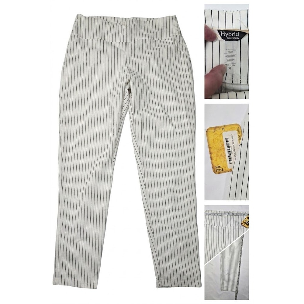 NWT Hybrid and Company Pants Womens XL White Pinstripe Pull On Stretch USA Made